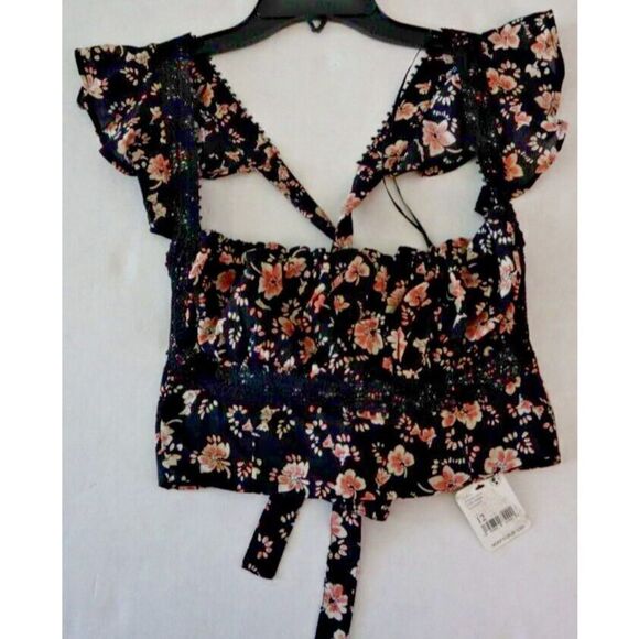 Free People OB1406046 0010 Women's Sz 12 Black Combo Floral Crop Top $128 - Picture 6 of 9